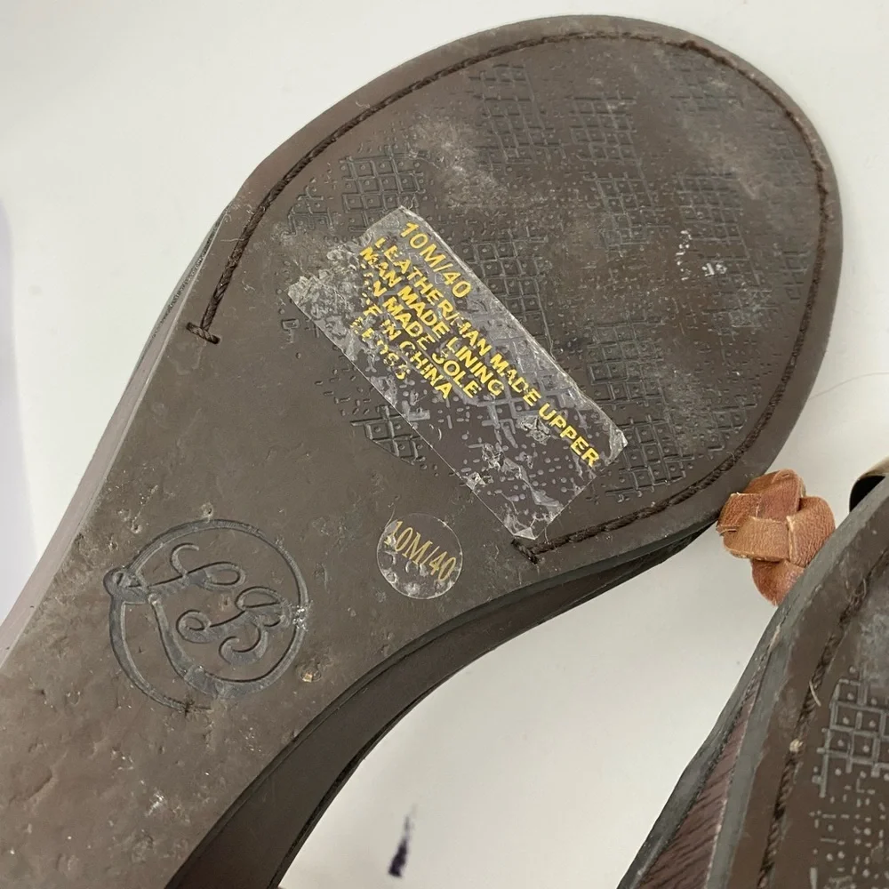 Lucky‎ Brand Ankle Strap Brown Gold Wedge Sandals women’s size 10M